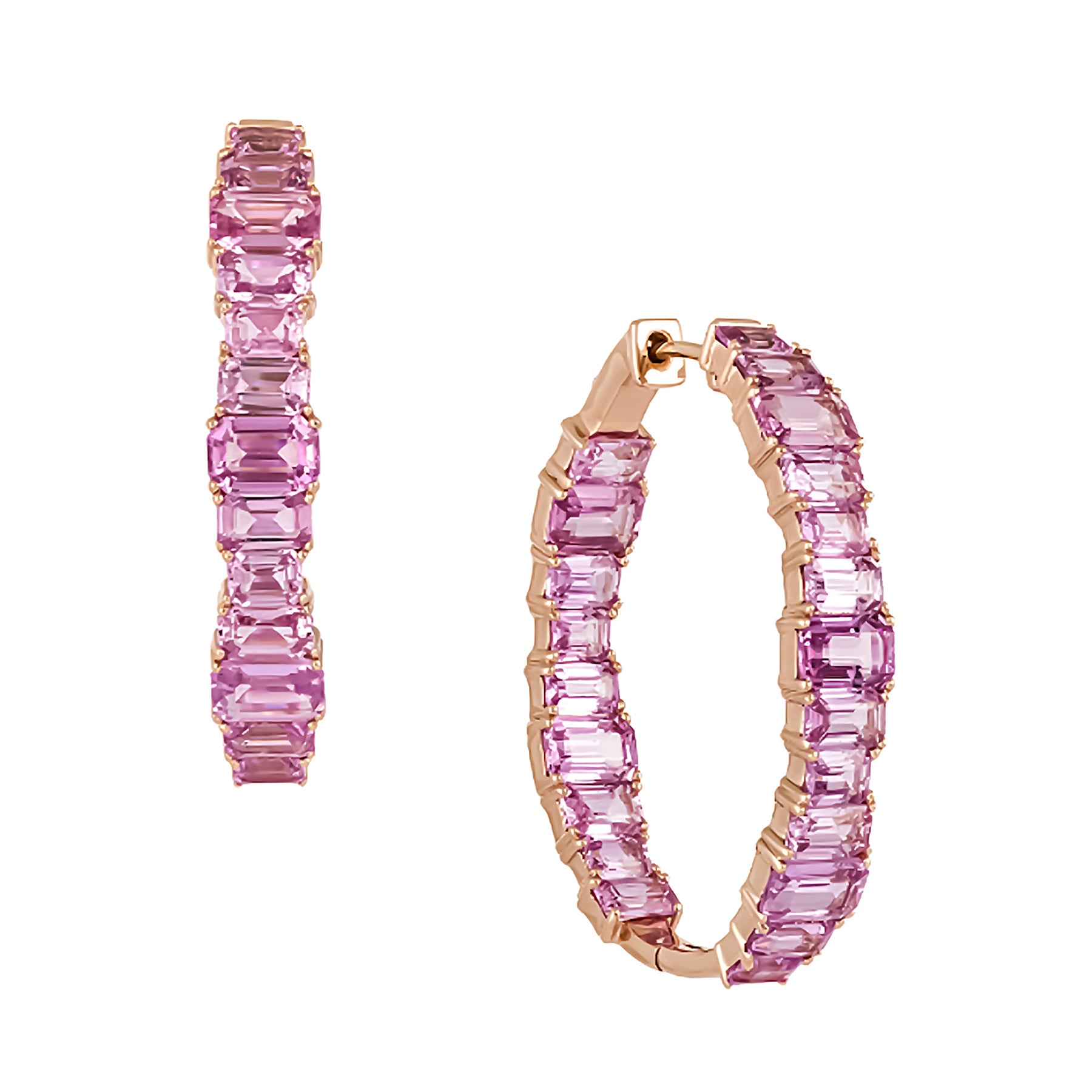 Emerald Cut Pink Sapphire Hoops