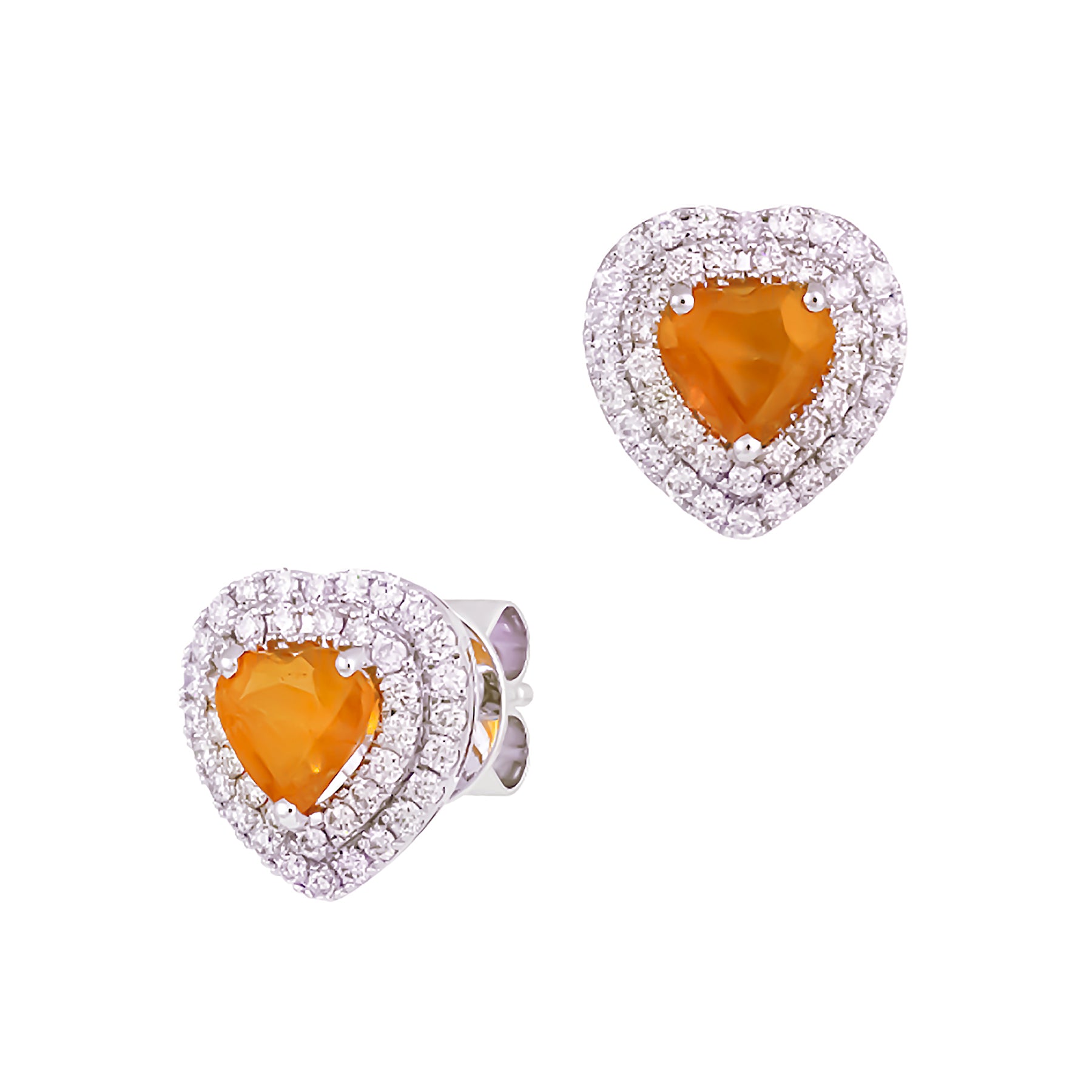 Gemstone Heart With Double Halo Studs