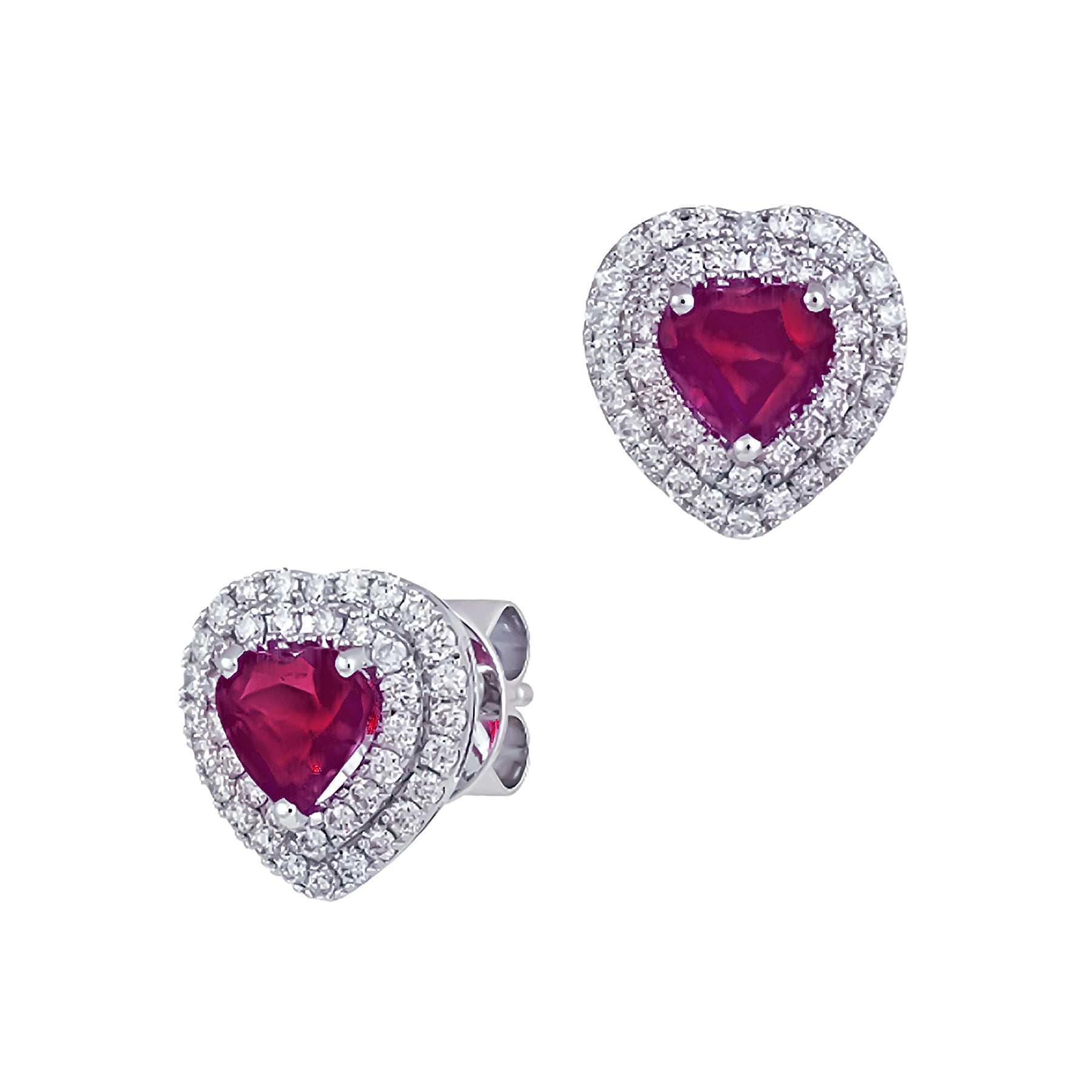 Gemstone Heart With Double Halo Studs