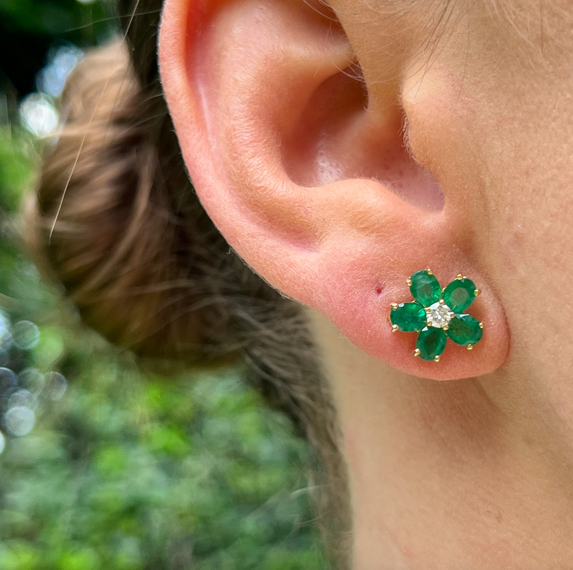 Oval Gemstone Flower Earrings