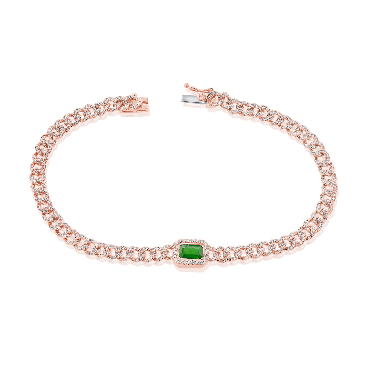 Pave Link Bracelet With Gemstone Center