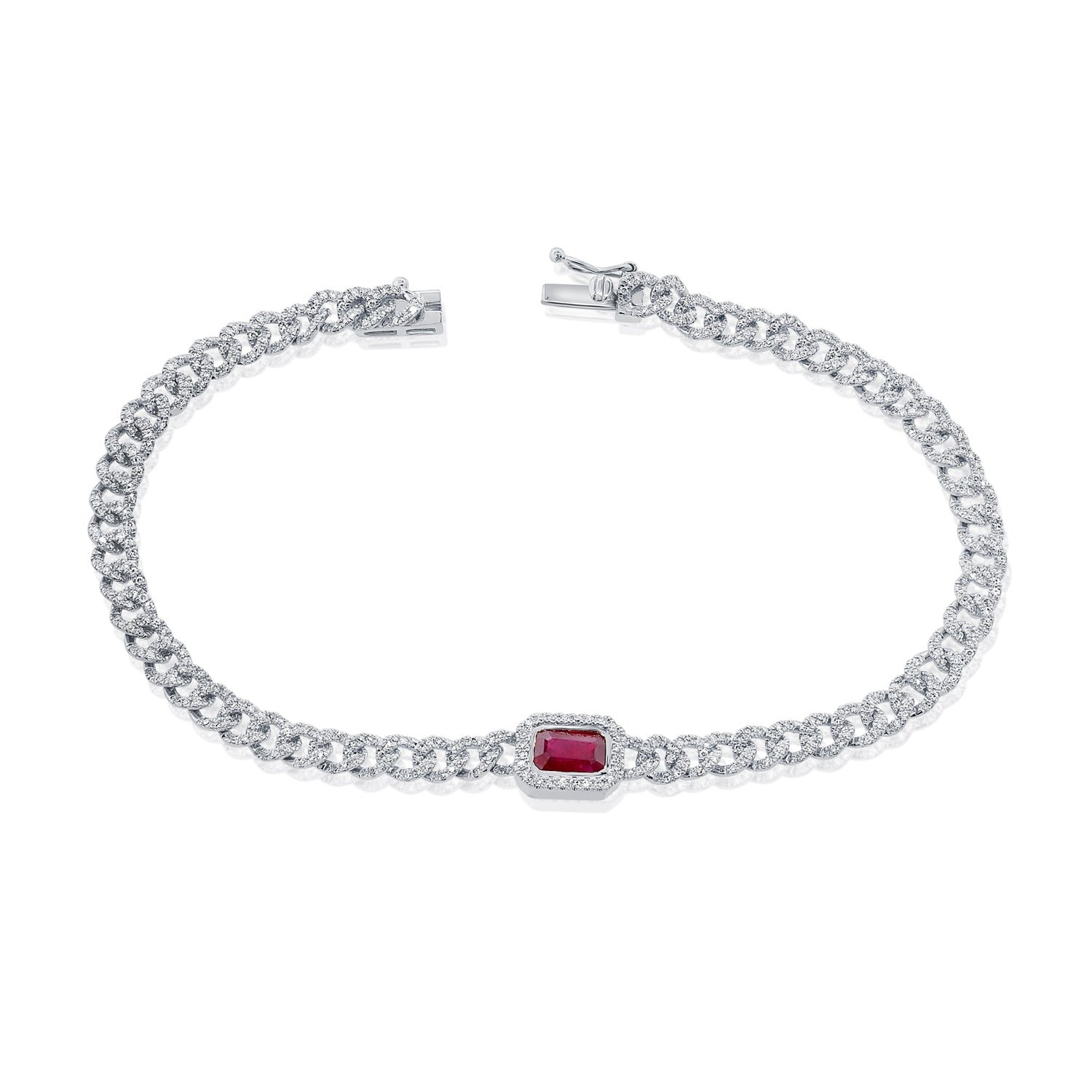 Pave Link Bracelet With Gemstone Center