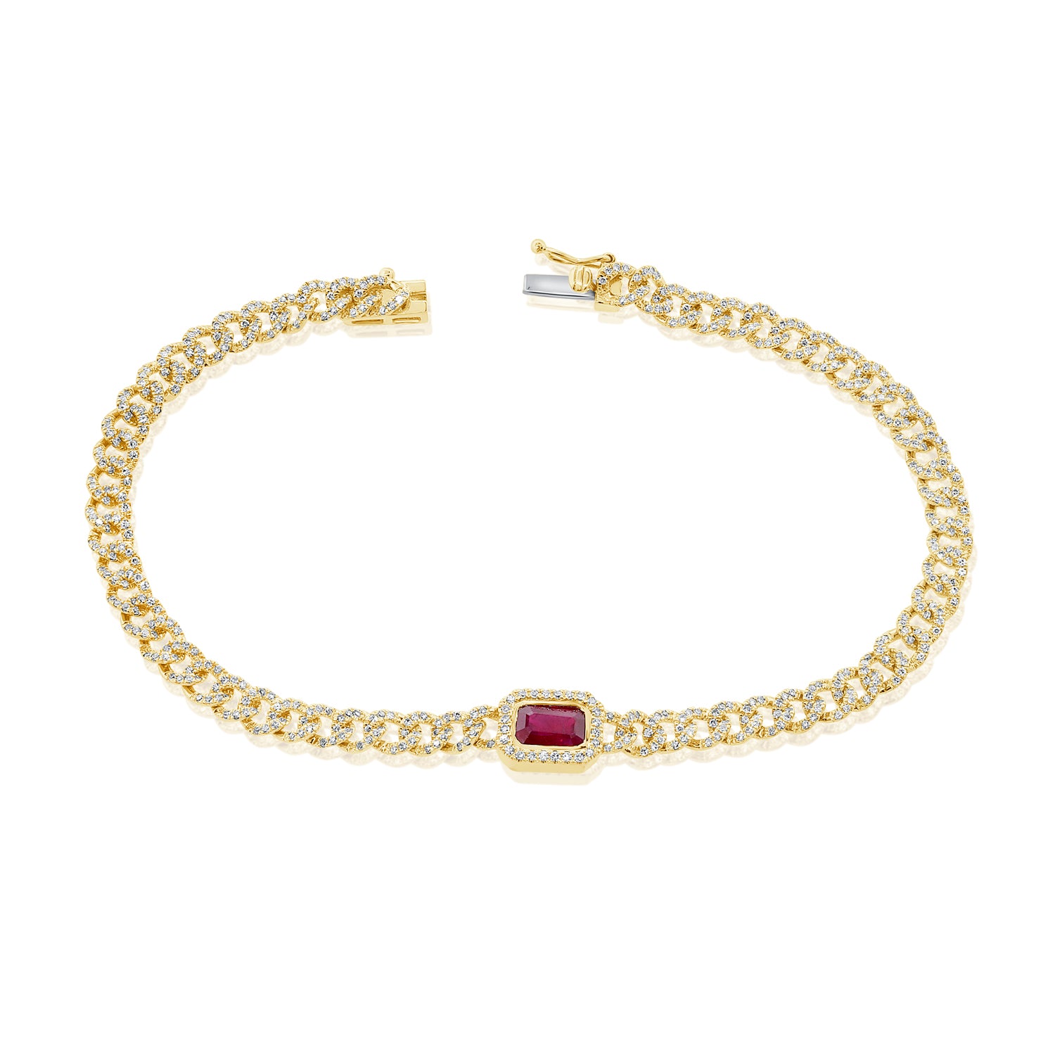 Pave Link Bracelet With Gemstone Center