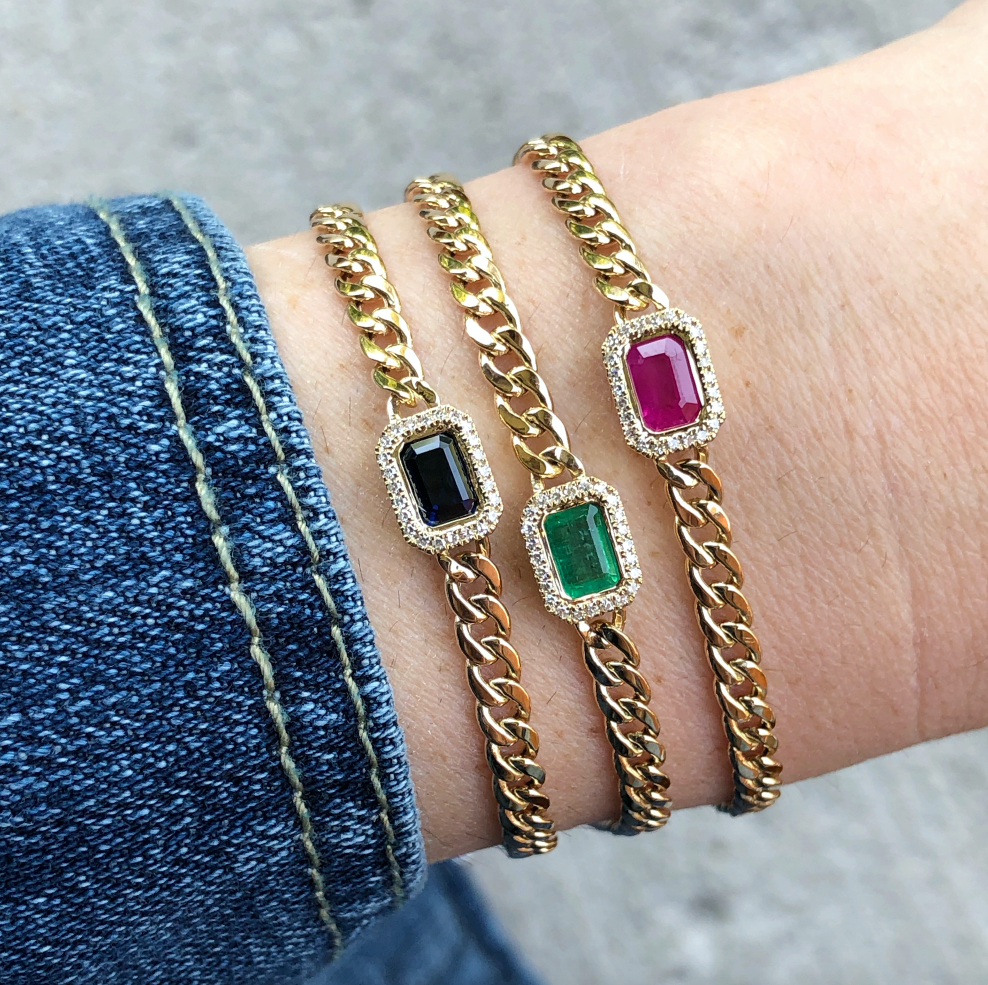 Link Bracelet With Gemstone Center