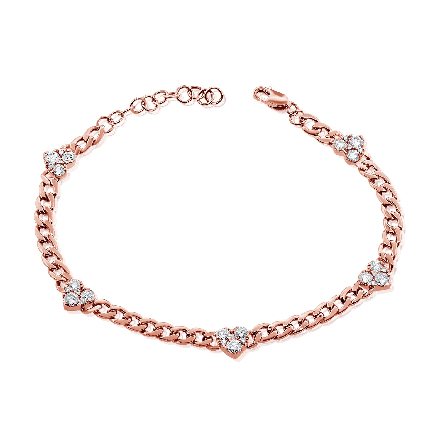 Link Bracelet With Five Diamond Hearts