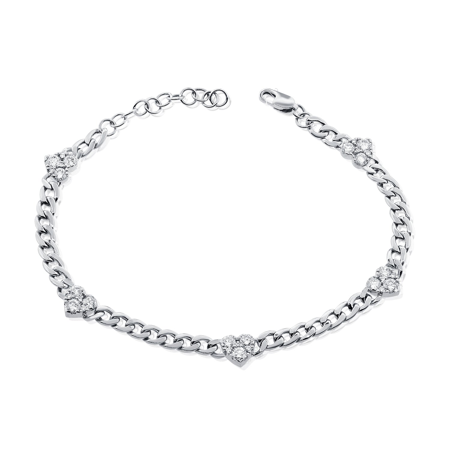 Link Bracelet With Five Diamond Hearts