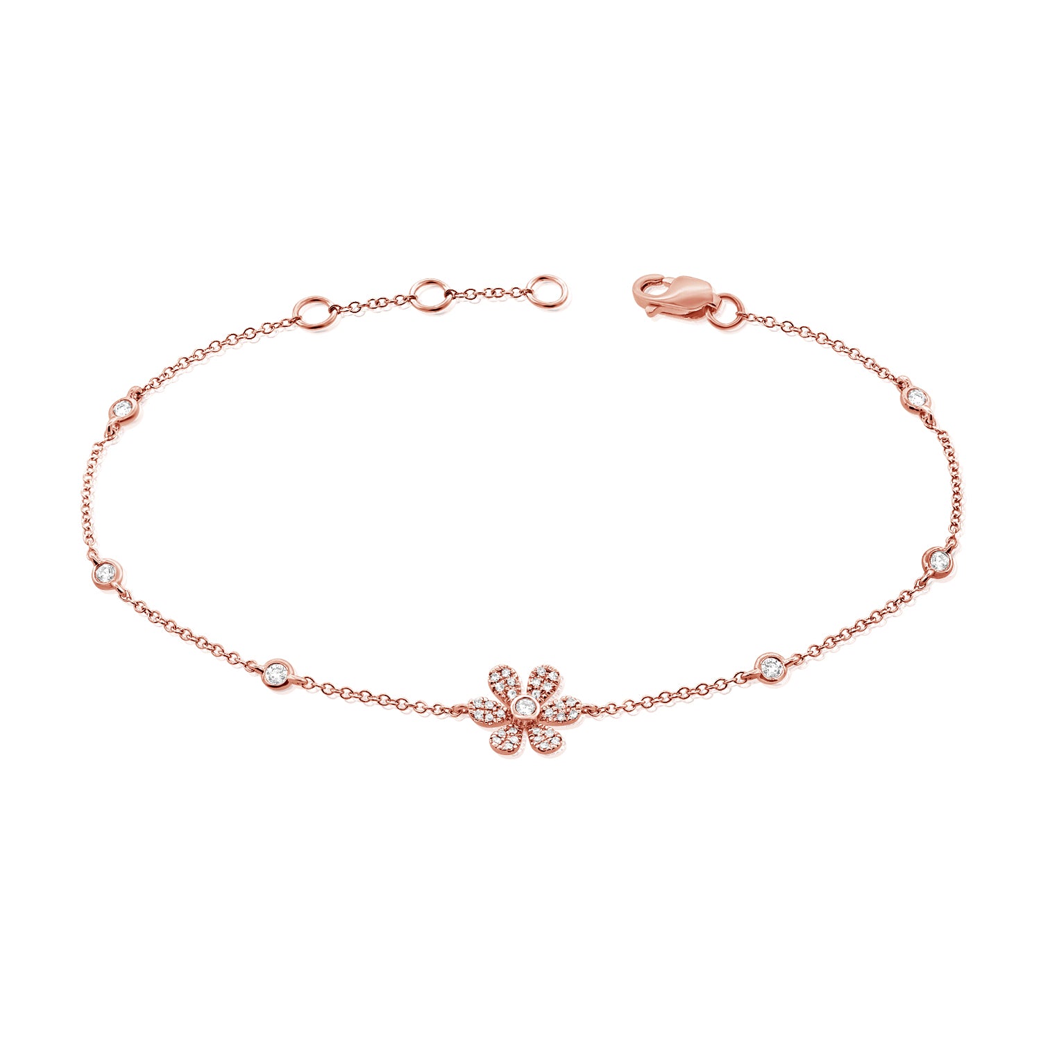 Pave Flower And Bezel Set Diamond Bracelet