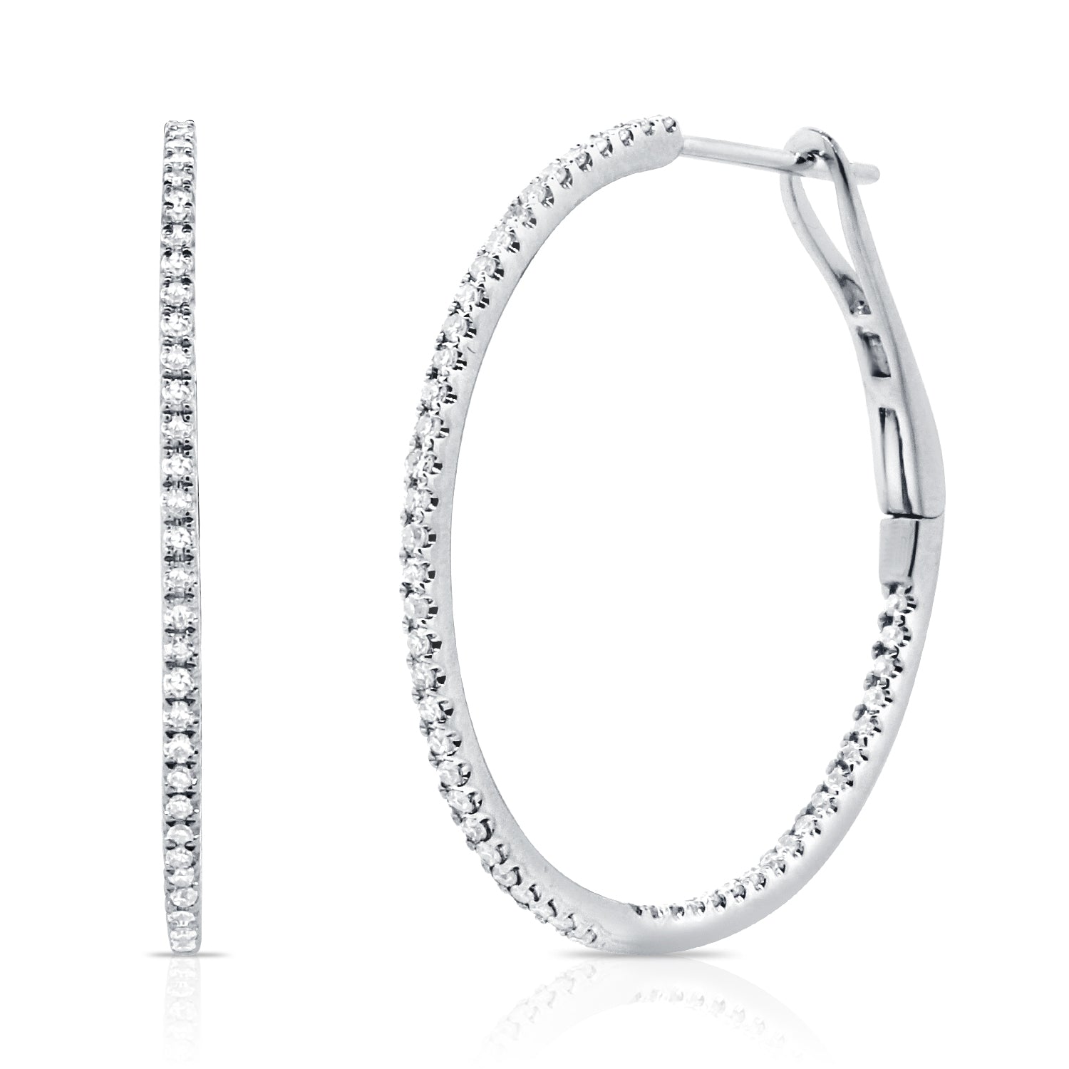 Ultra Thin Round Pave Large Diamond Hoops