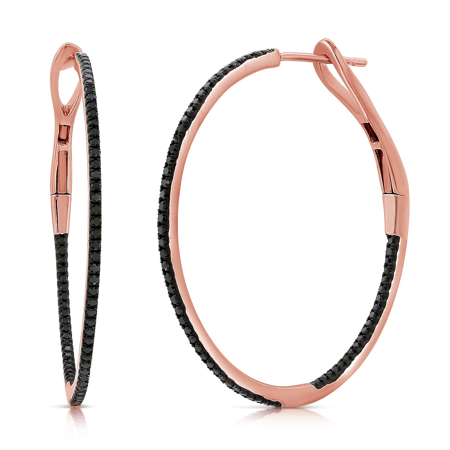 Ultra Thin Round Pave Black Diamond Hoops