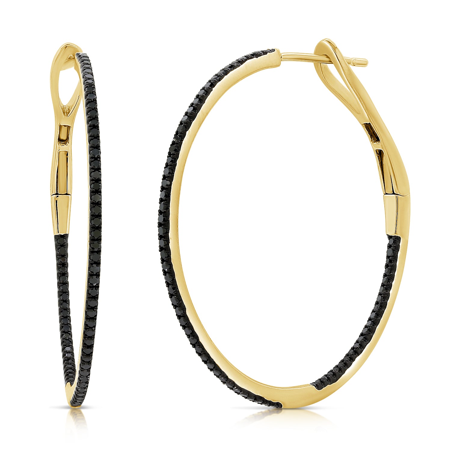 Ultra Thin Round Pave Black Diamond Hoops