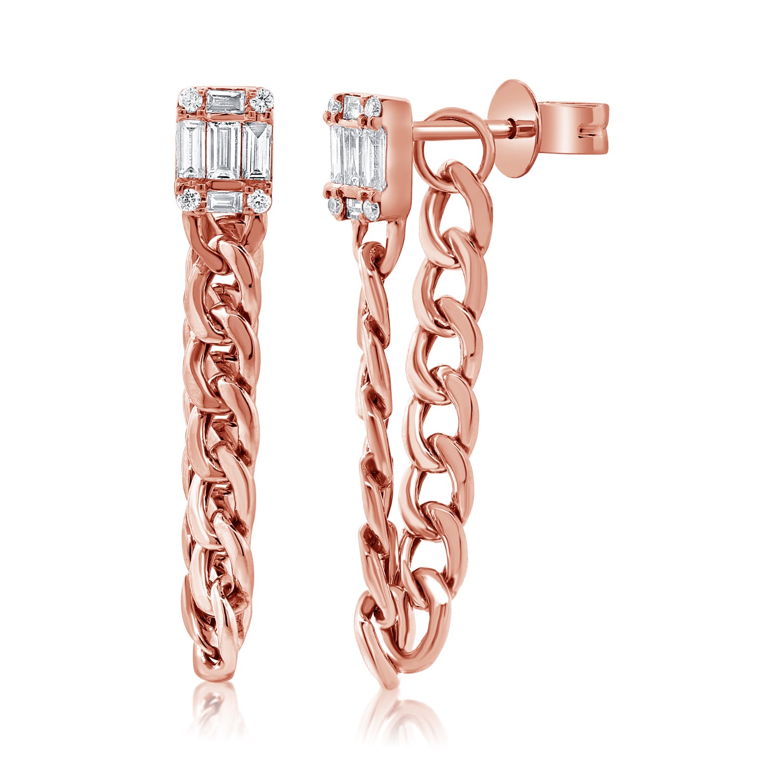 Illusion Diamond Studs With Cuban Chain Earrings