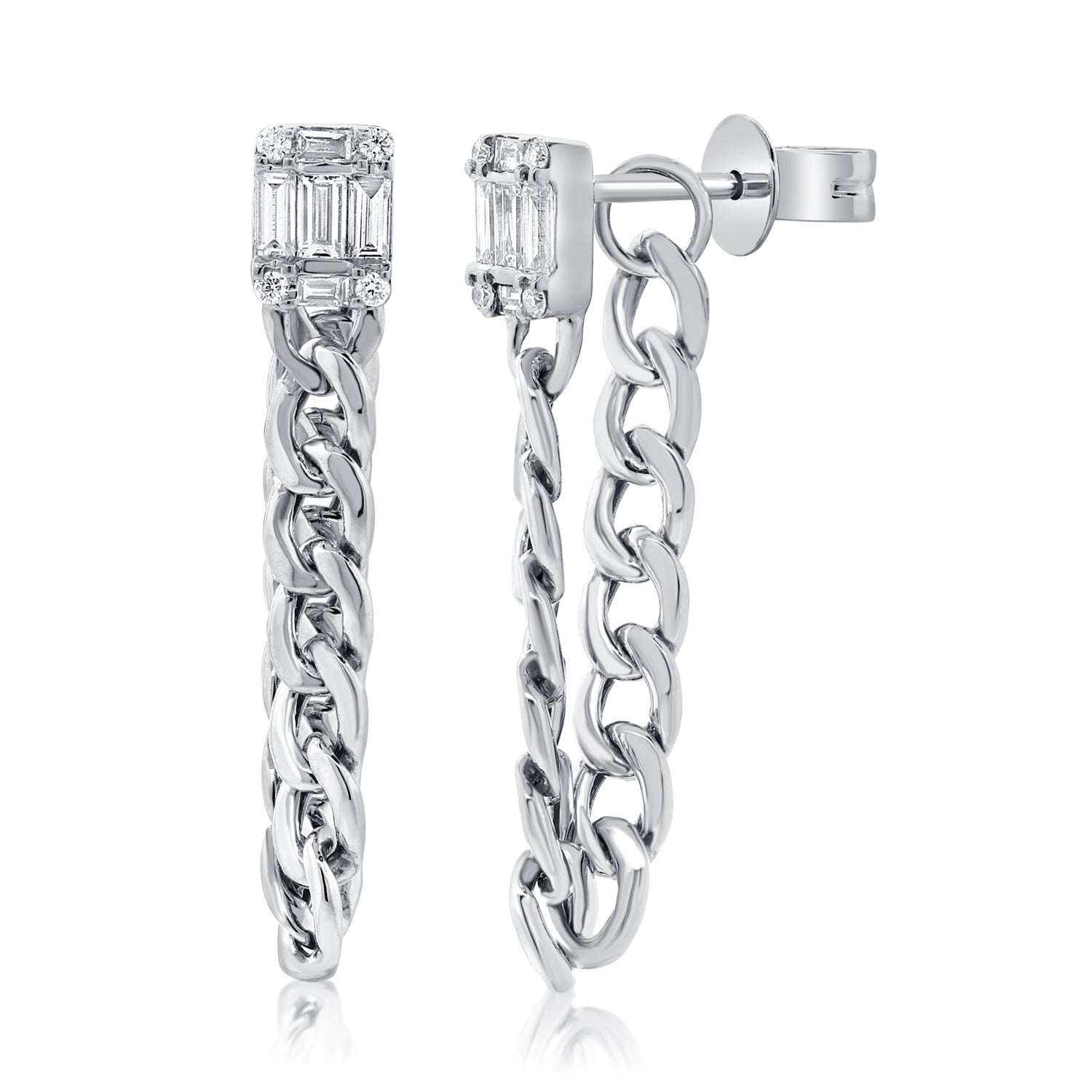 Illusion Diamond Studs With Cuban Chain Earrings