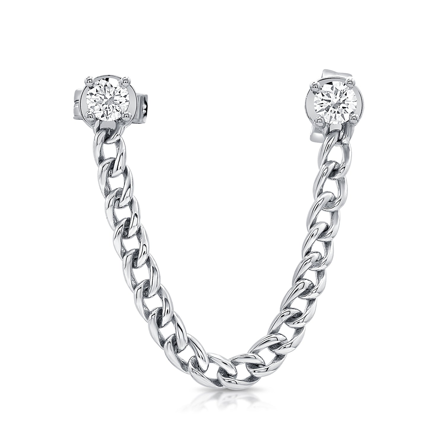 Double Diamond Studs With Cuban Chain Earring