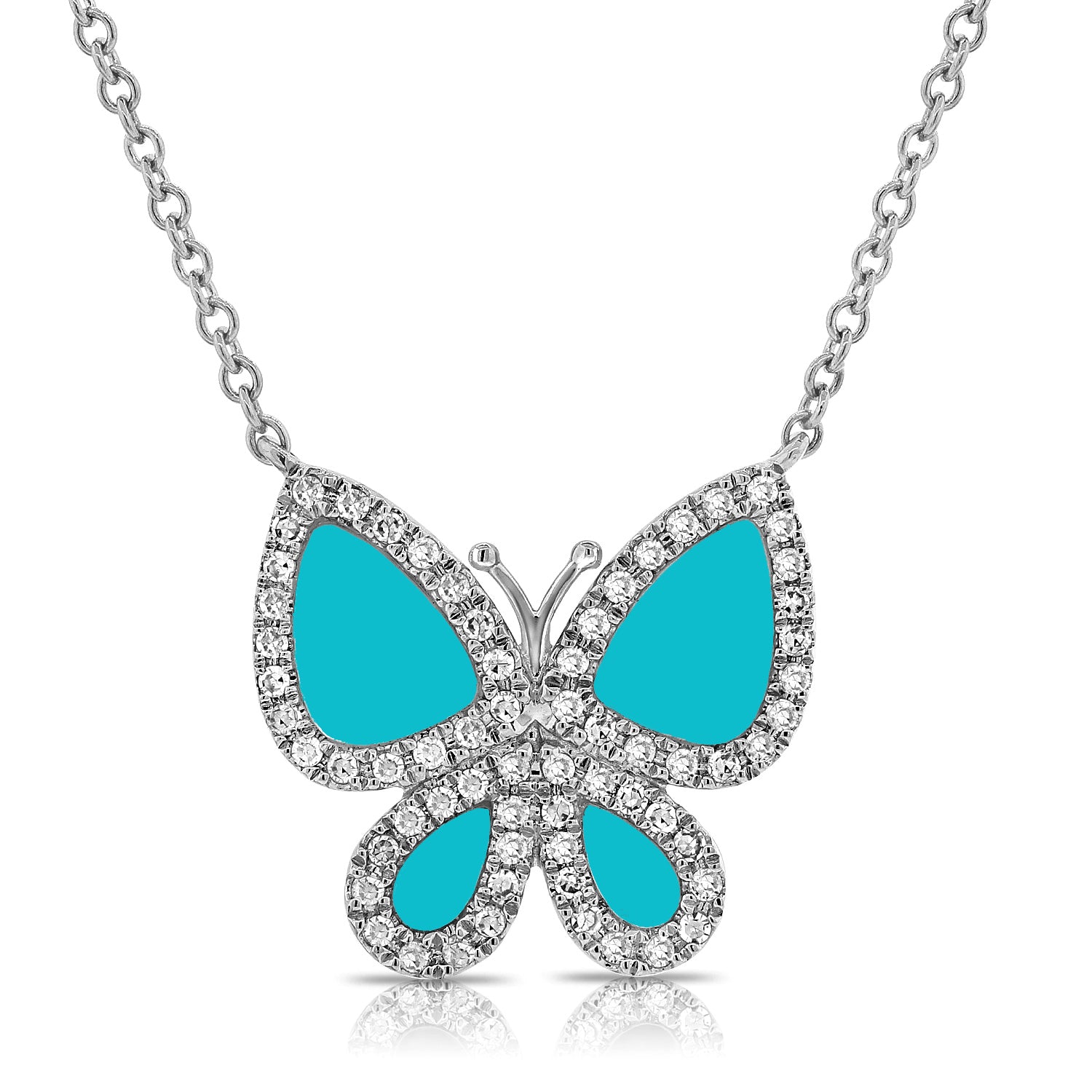 Gemstone Butterfly Necklace With Diamond Halo