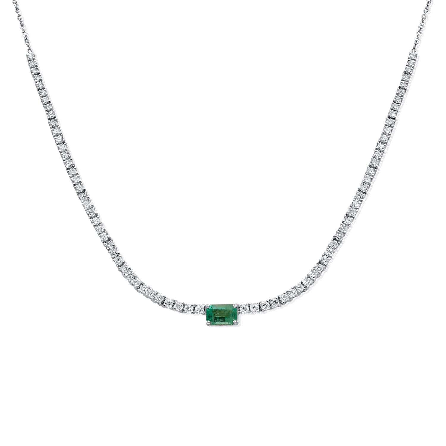 Layering Half Classic Tennis Necklace With Gemstone Center