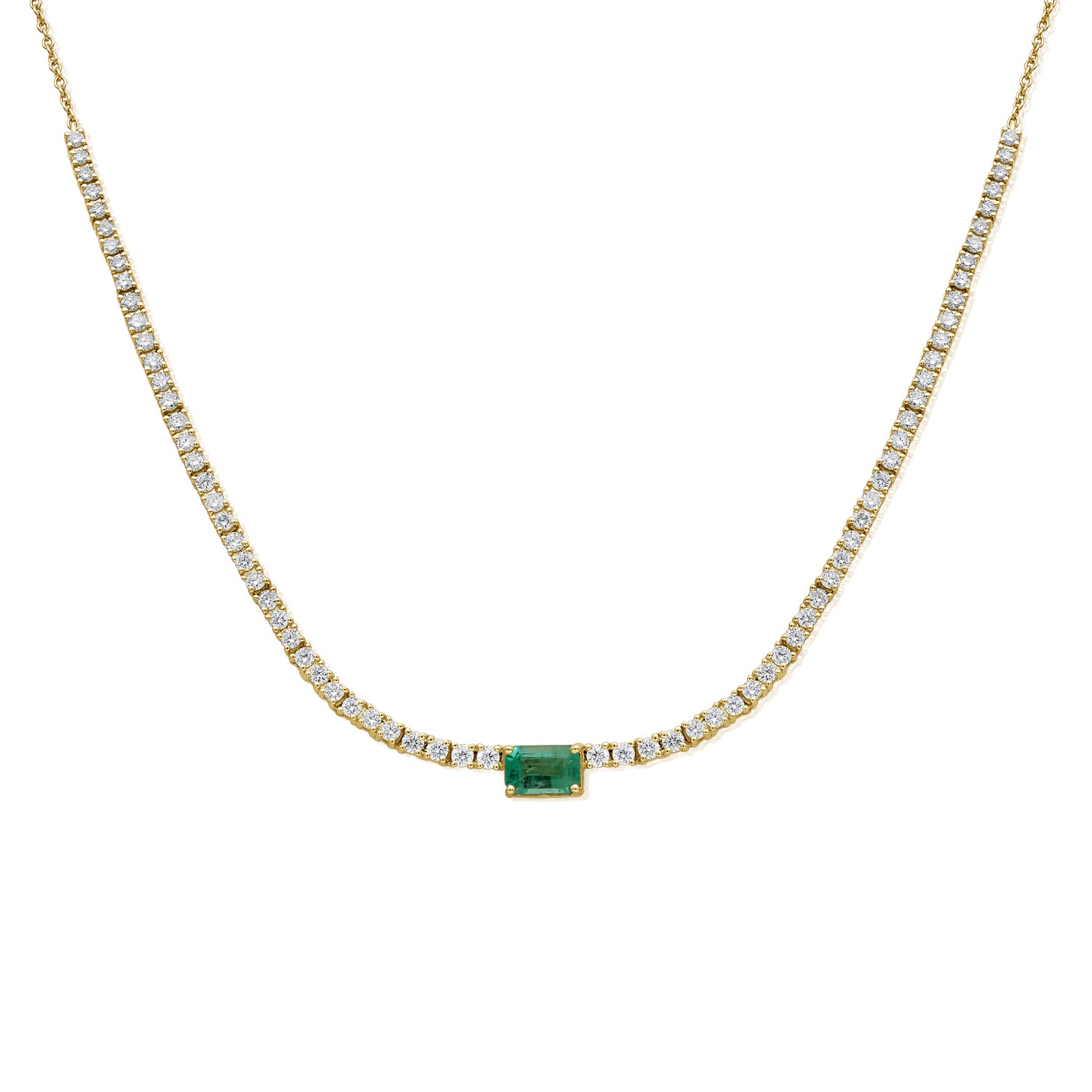 Layering Half Classic Tennis Necklace With Gemstone Center