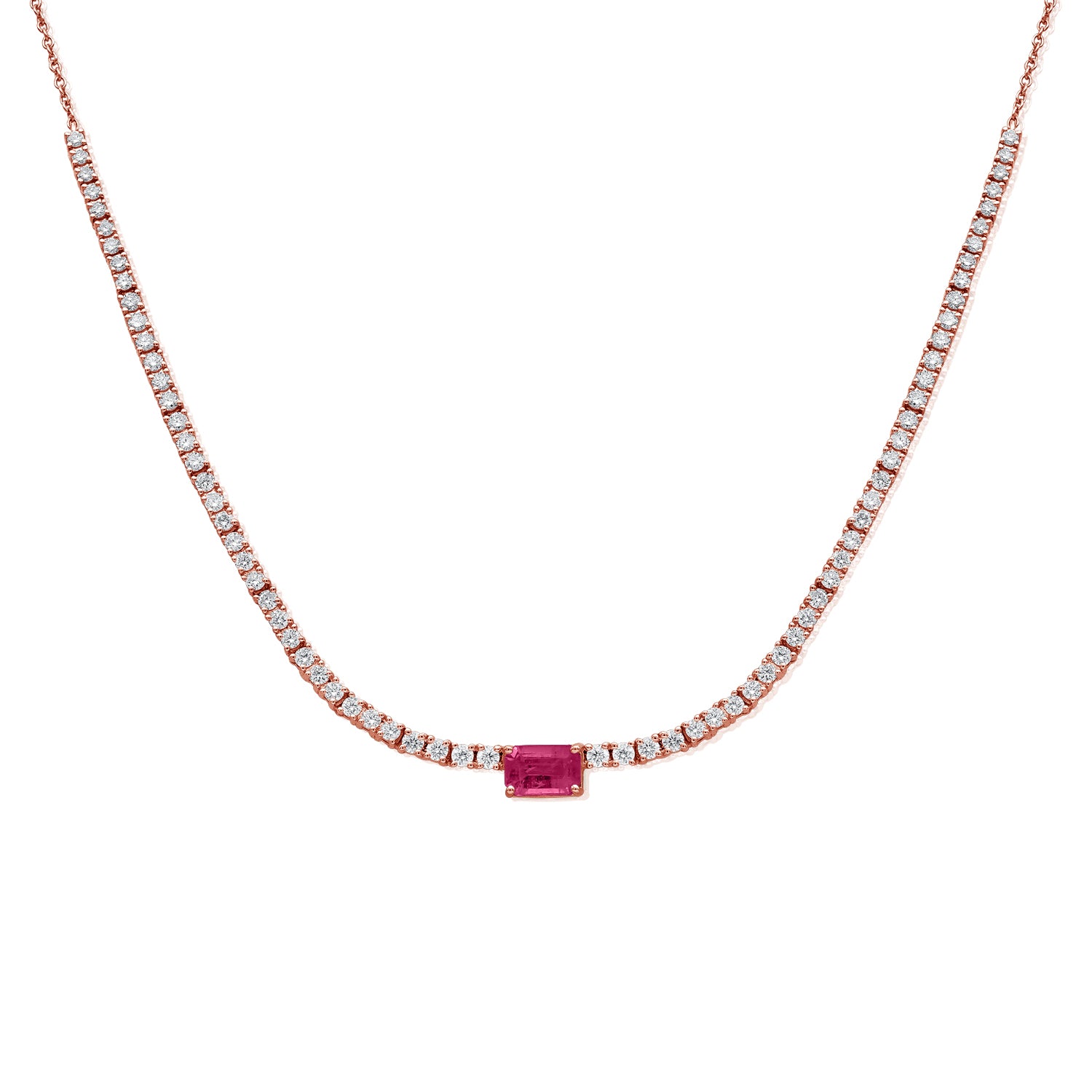 Layering Half Classic Tennis Necklace With Gemstone Center