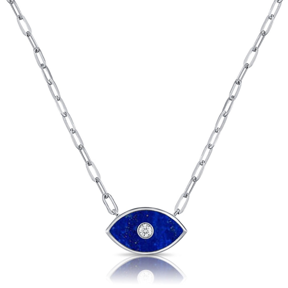 Evil Eye Gemstone Pendant On Paper Clip Chain