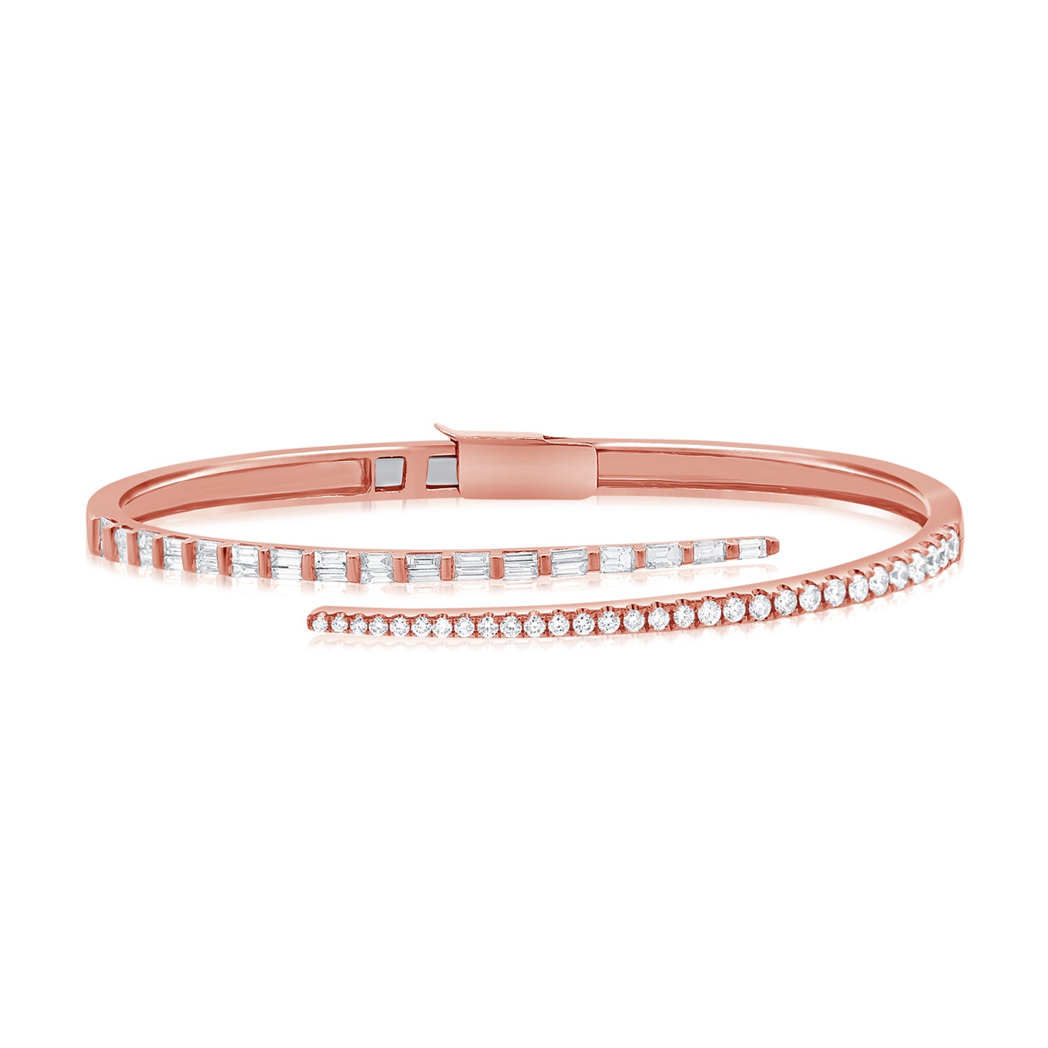 Half Baguette Half Round Diamond Swirl Bangle