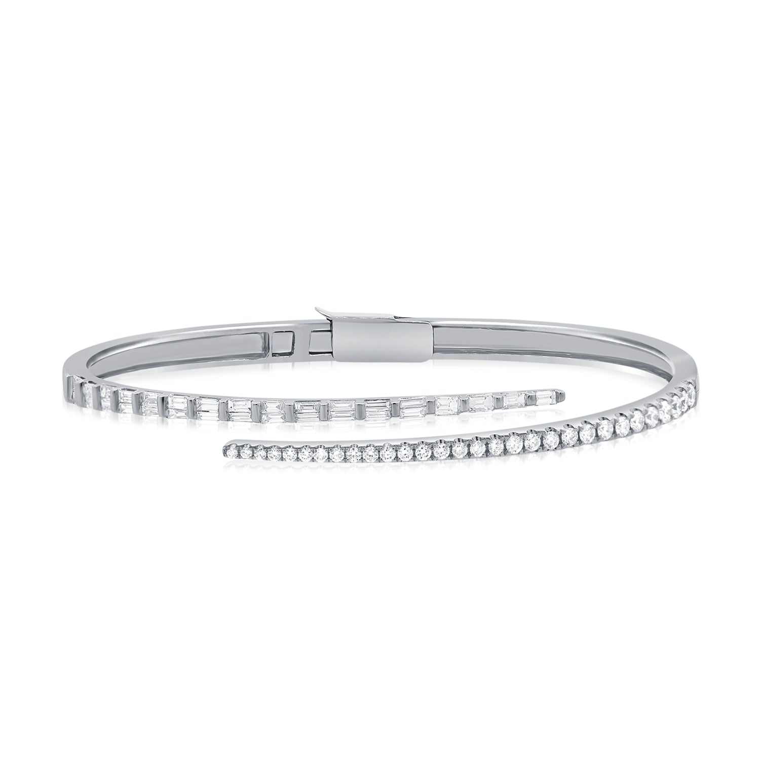 Half Baguette Half Round Diamond Swirl Bangle