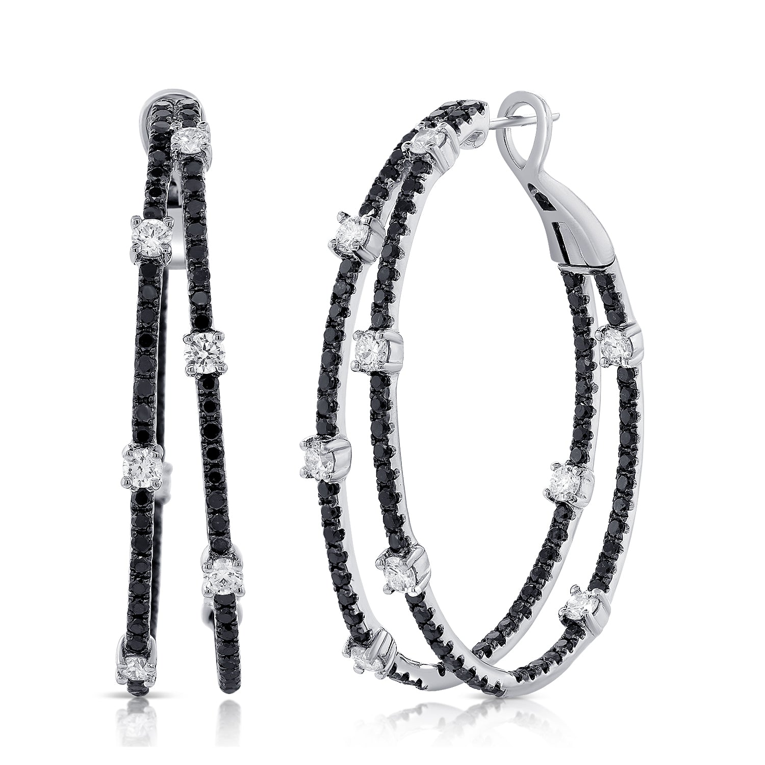 Elle Two Row Black Diamond Hoops