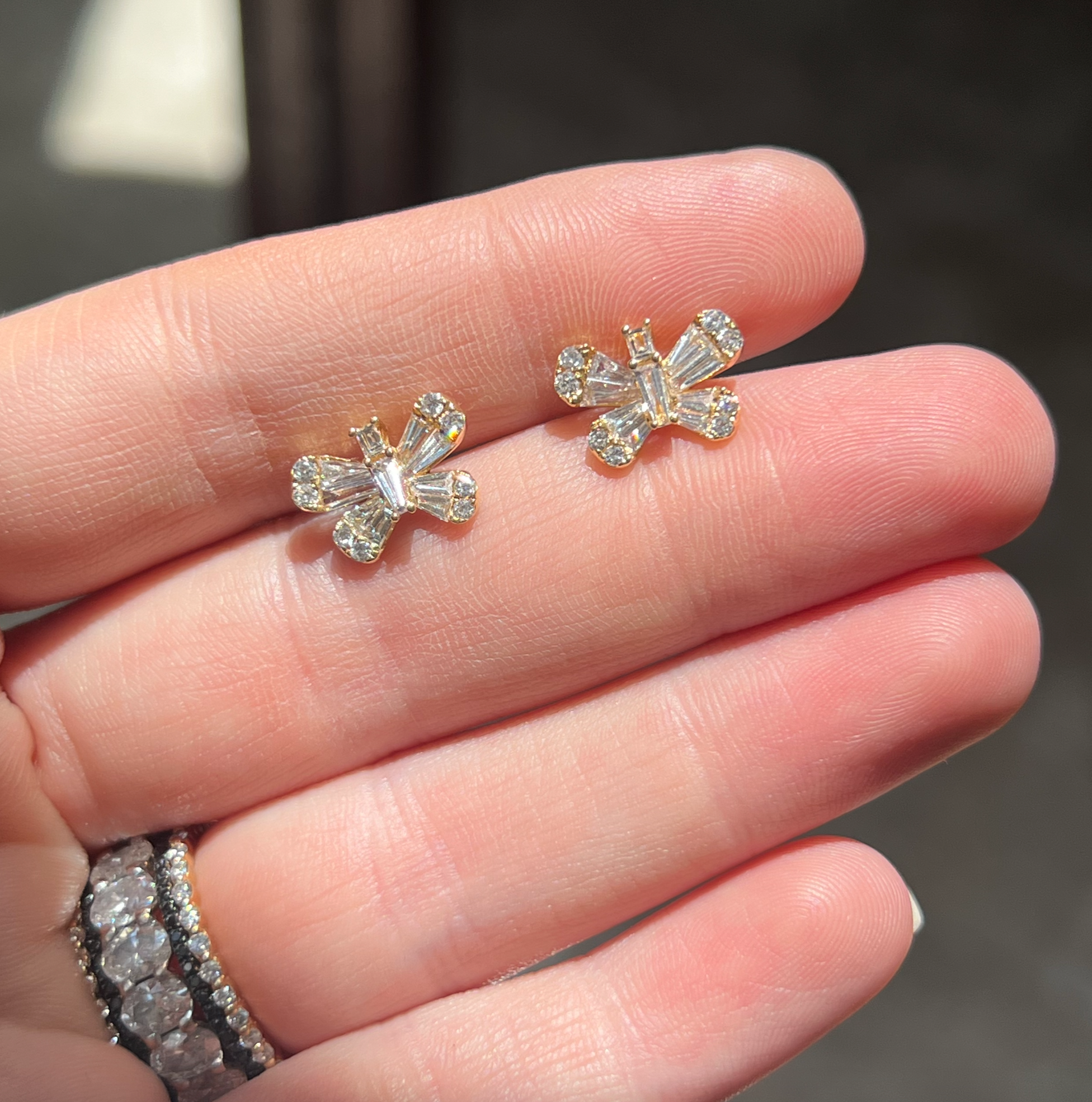 Baguette And Round Diamond Butterfly Studs