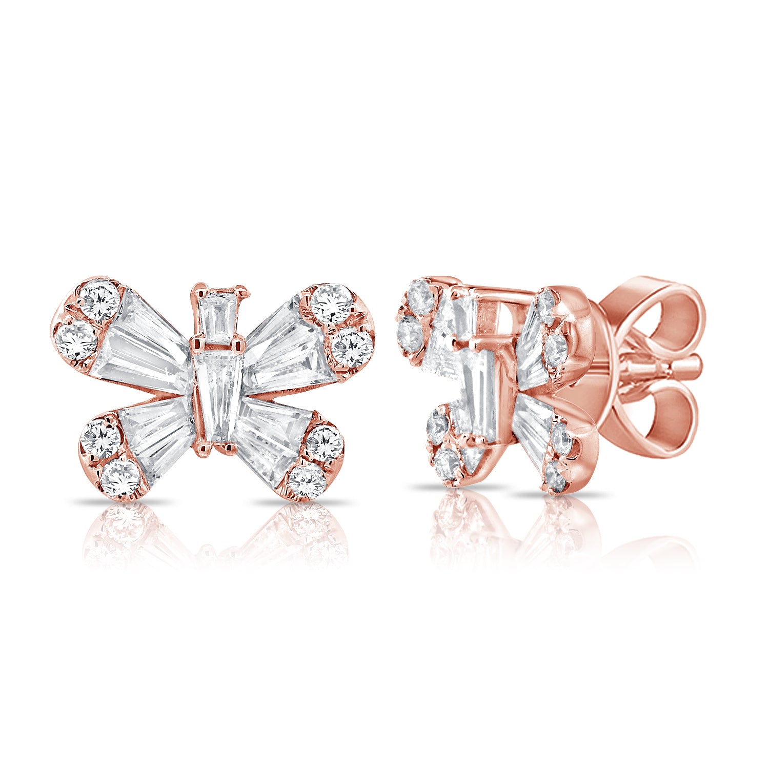 Baguette And Round Diamond Butterfly Studs