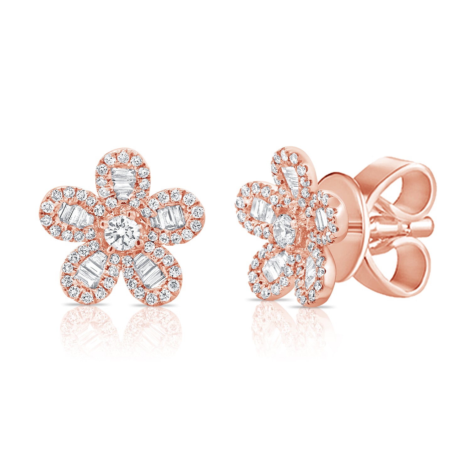 Baguette Halo Flower Studs