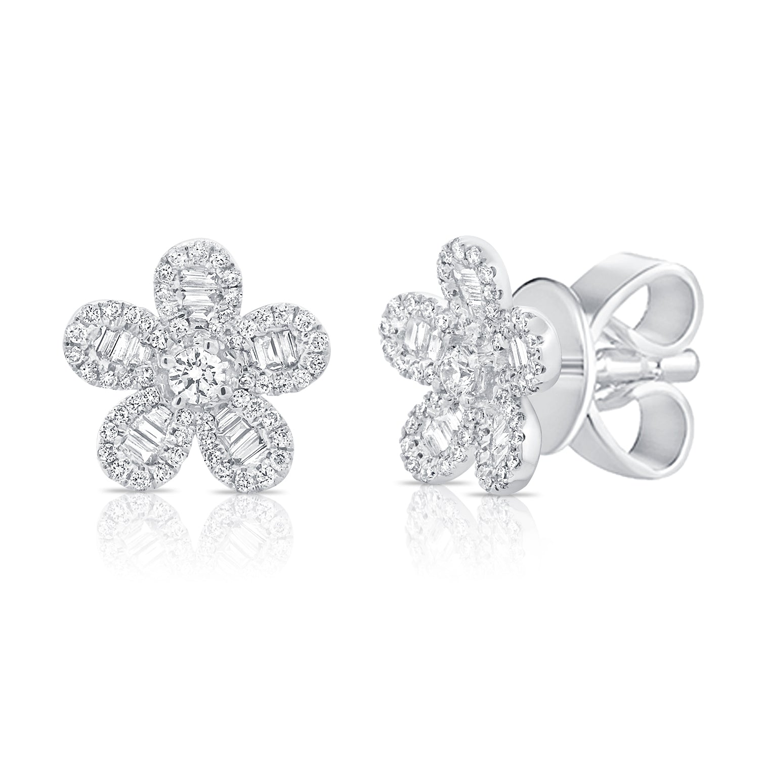 Baguette Halo Flower Studs