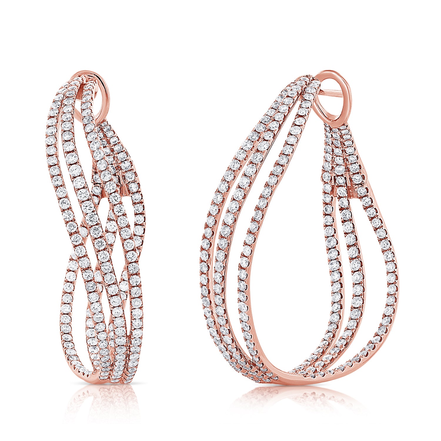 S Shaped Three Row Pave Diamond Hoops