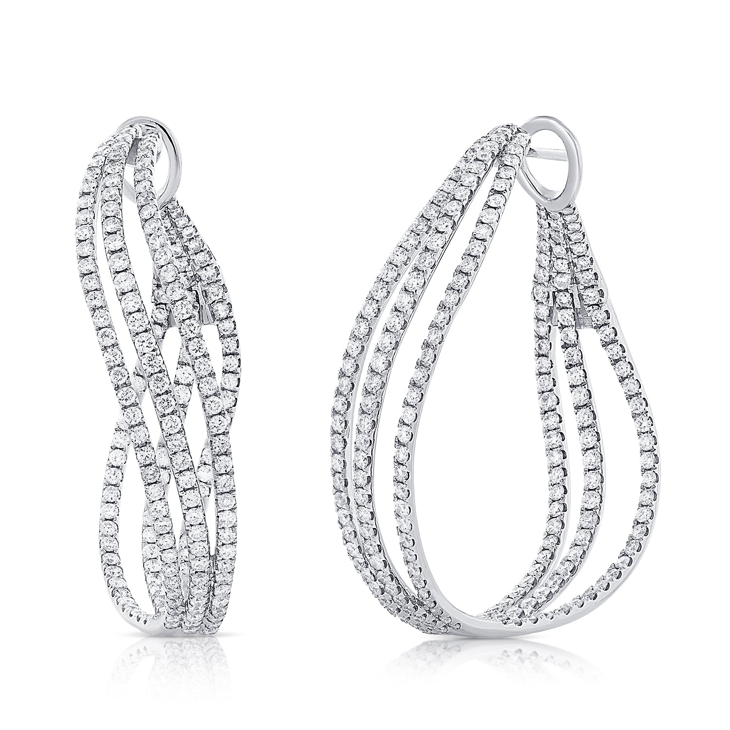 S Shaped Three Row Pave Diamond Hoops