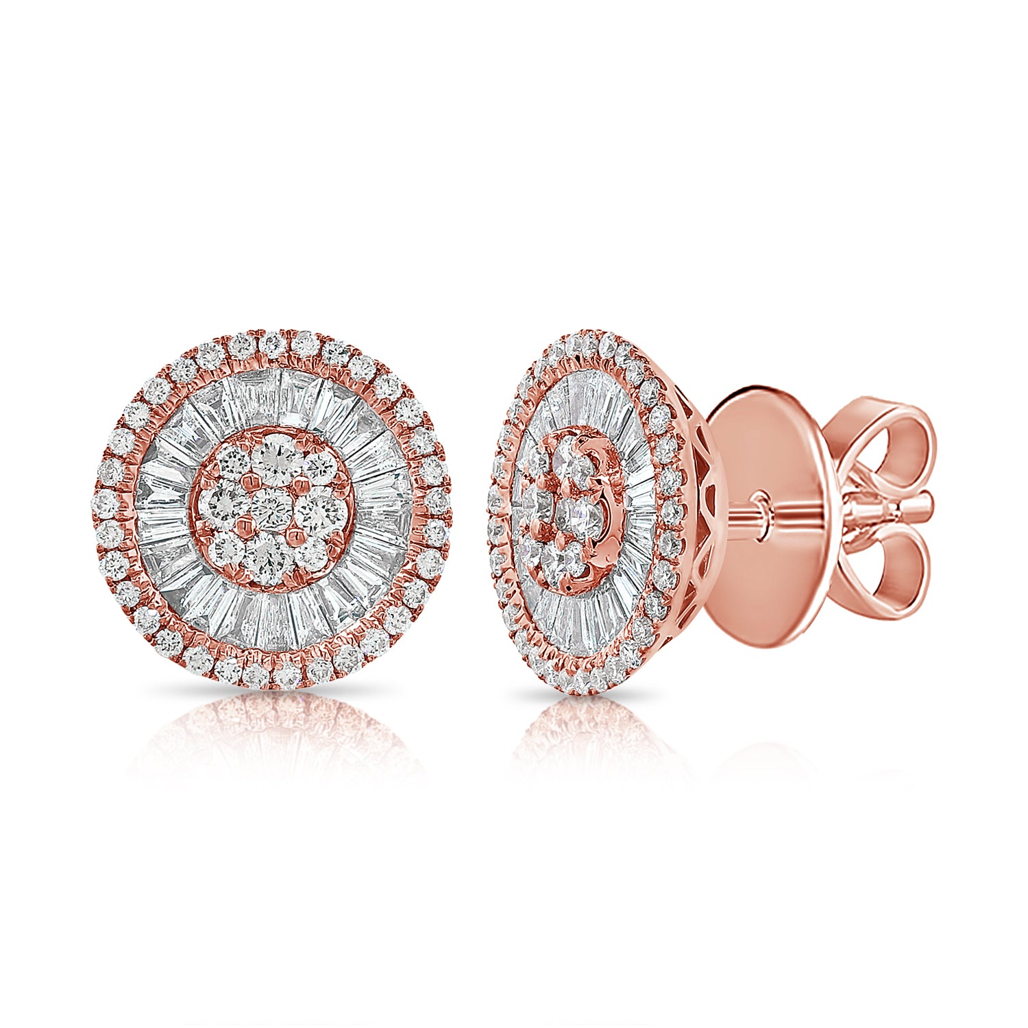 Baguette Halo Round Studs