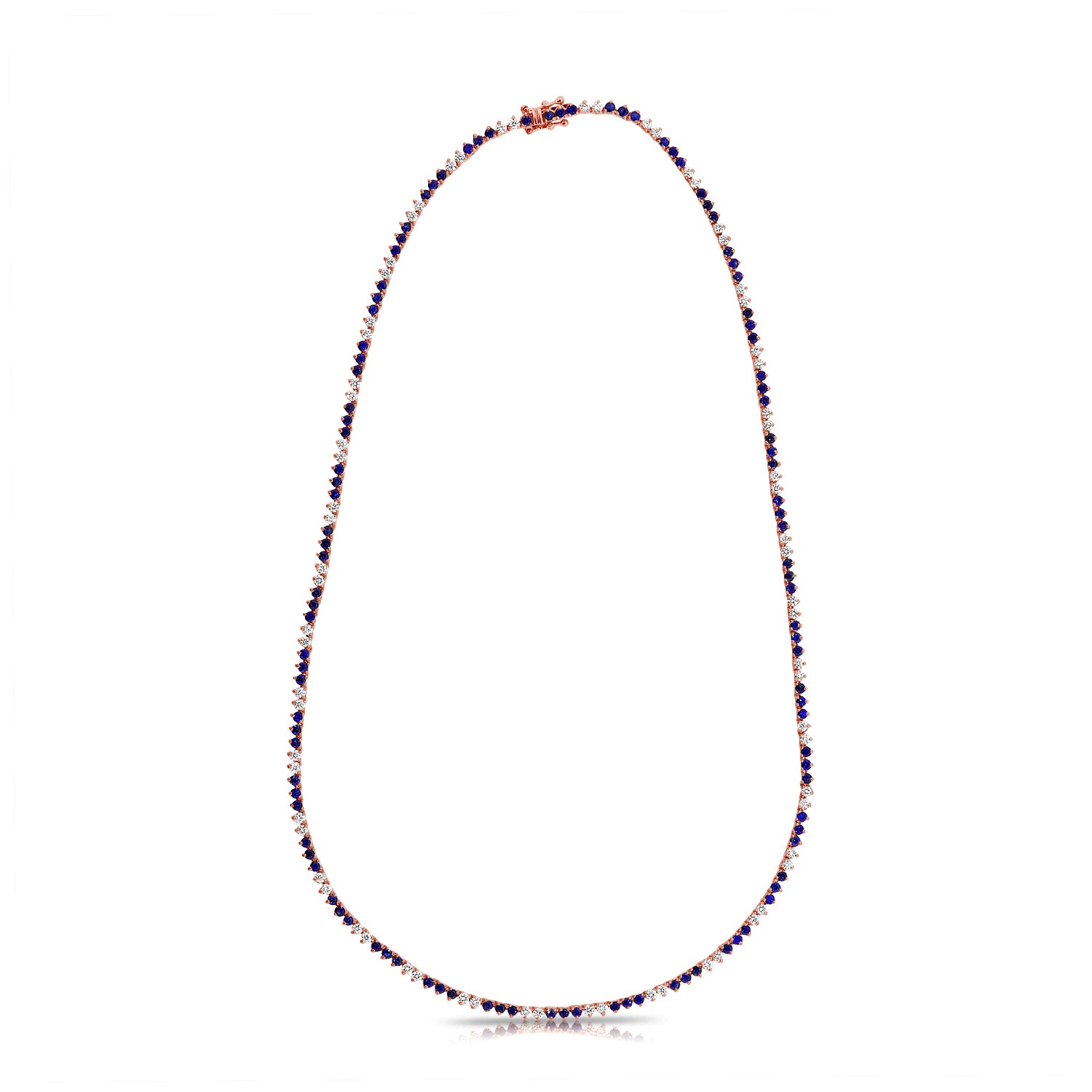 Three Prong Gemstone And Diamond Tennis Necklace