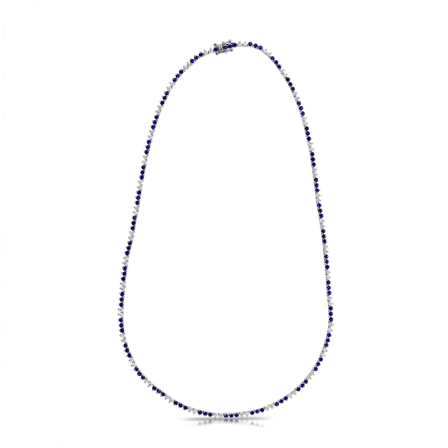 Three Prong Gemstone And Diamond Tennis Necklace