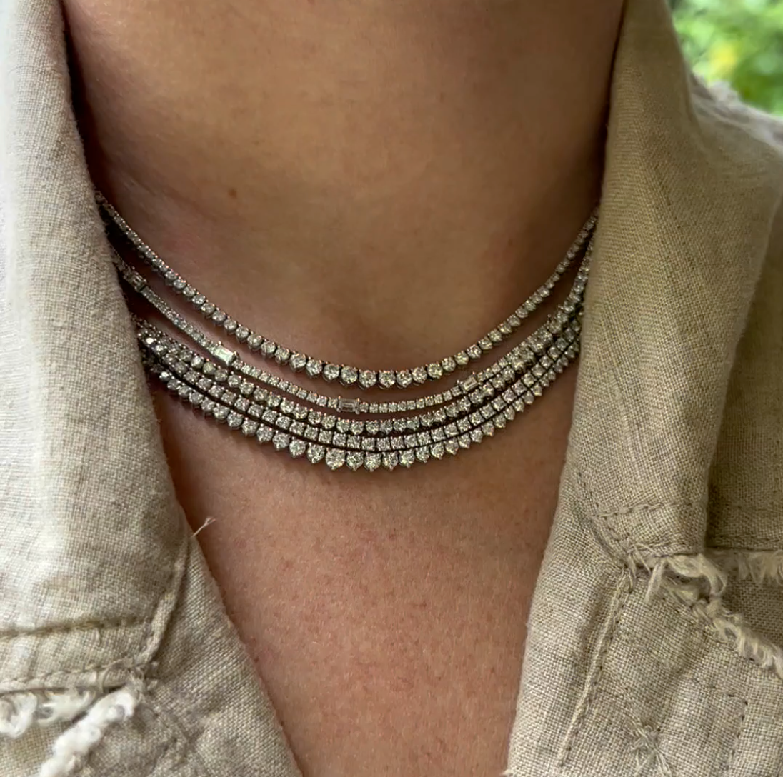 Classic Diamond Tennis Necklace With Baguette Diamonds