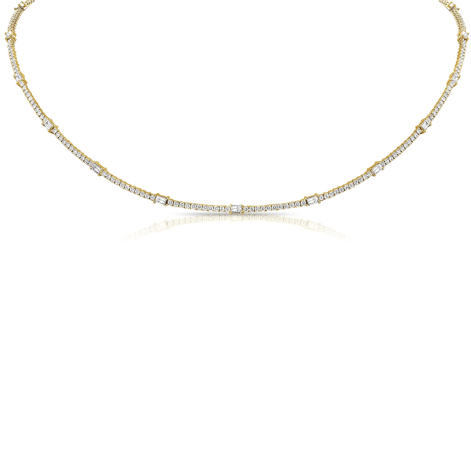 Classic Diamond Tennis Necklace With Baguette Diamonds