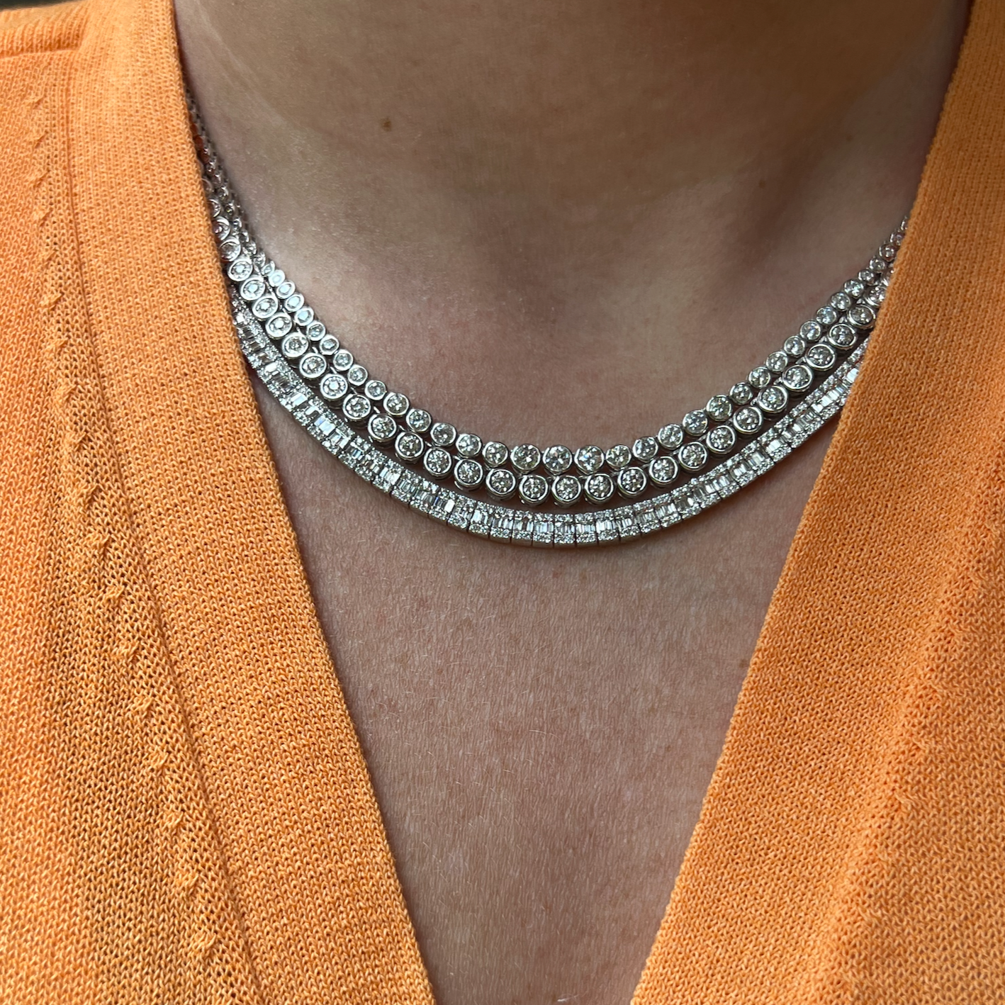 Graduated Bezel Set Round Diamond Necklace