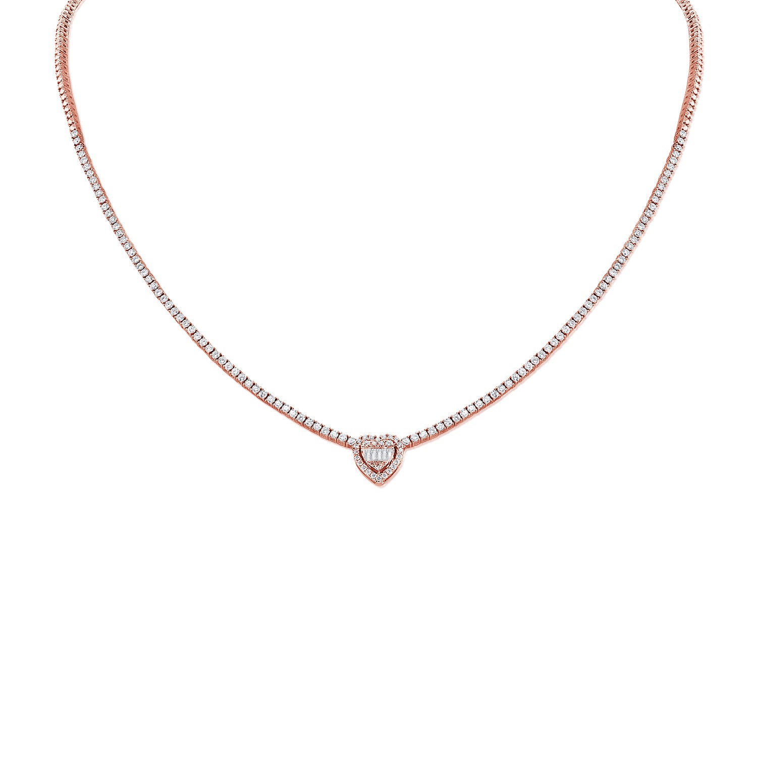 Tennis Necklace With Baguette Heart Center