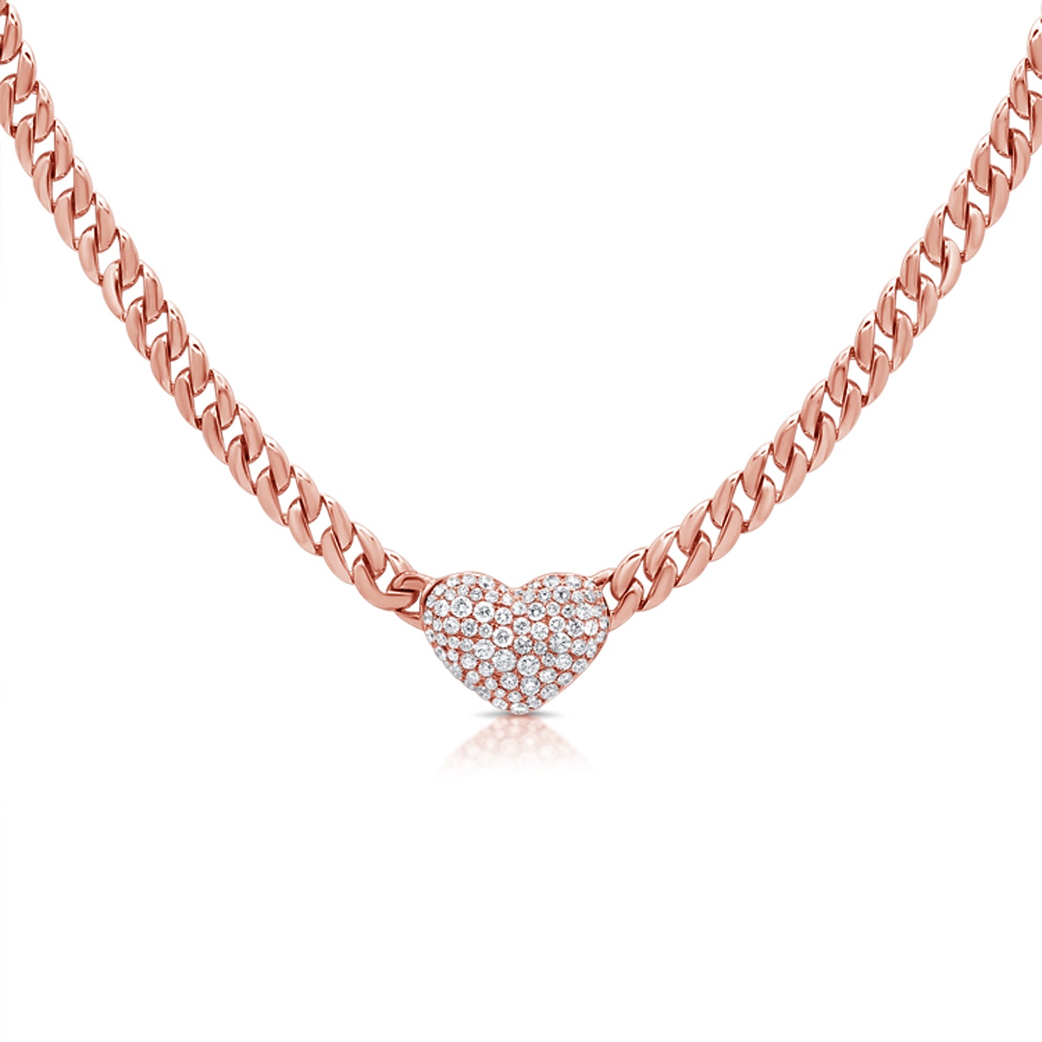 Link Chain With Pave Heart Necklace