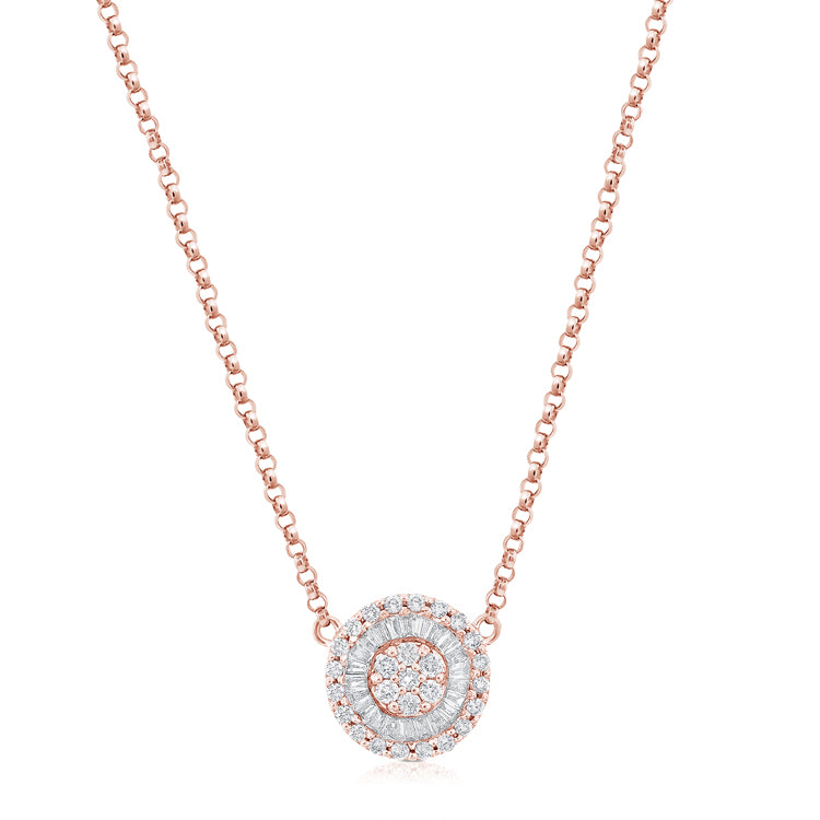 Baguette Halo Round Necklace