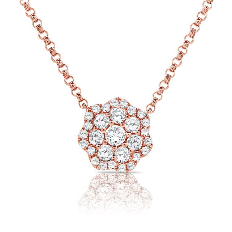 Round Diamond Halo Flower Necklace