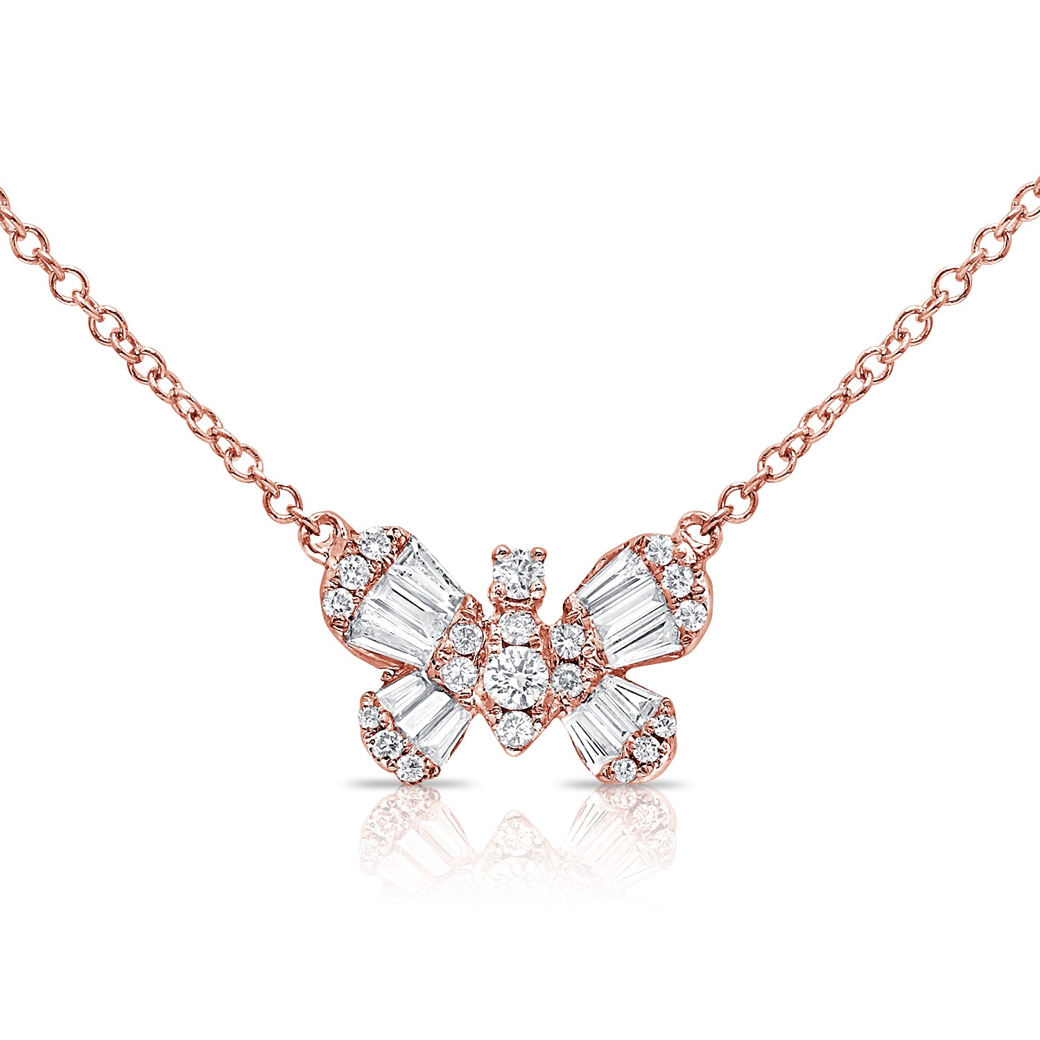 Baguette And Round Diamond Butterfly Necklace