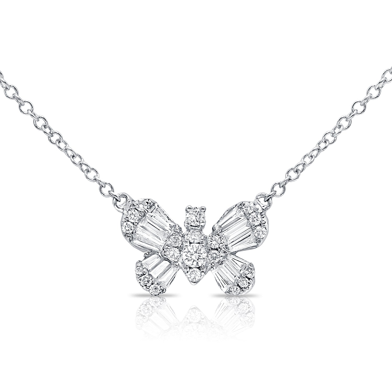 Baguette And Round Diamond Butterfly Necklace