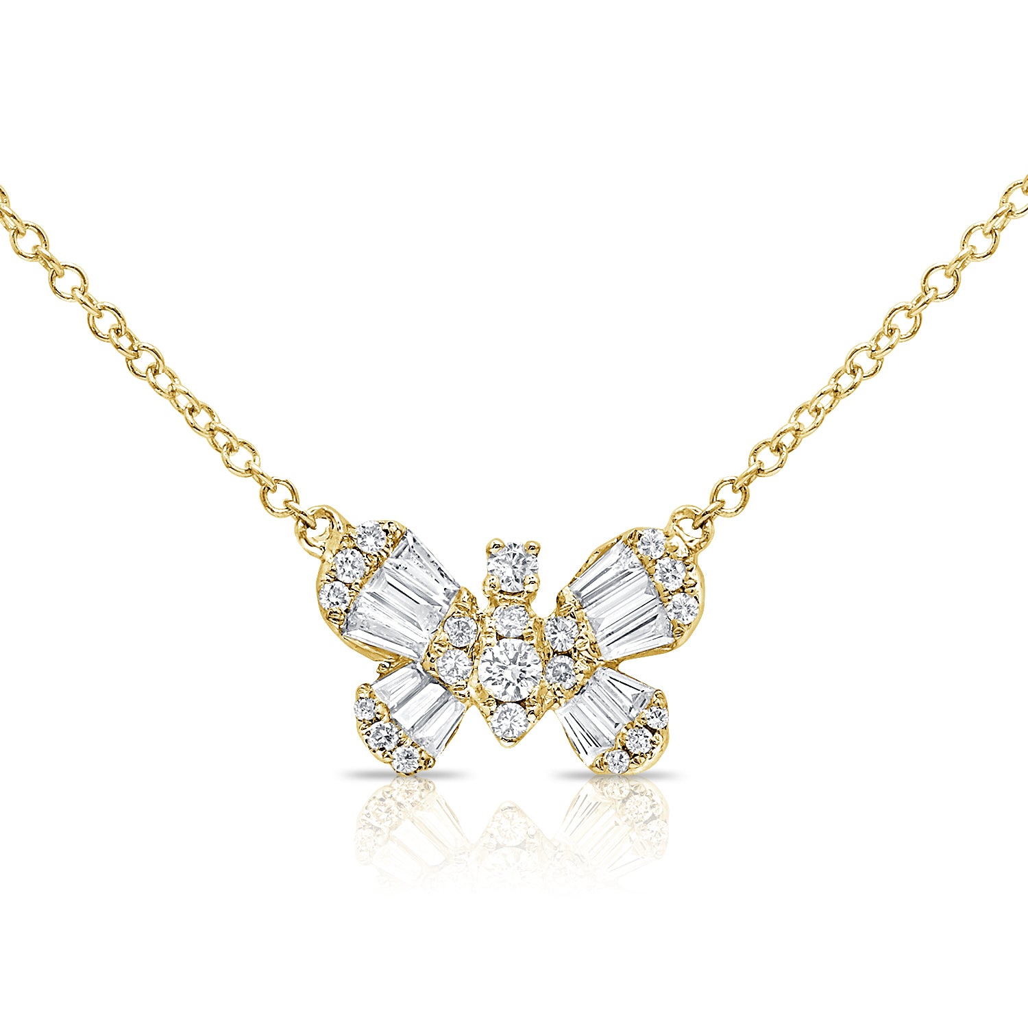 Baguette And Round Diamond Butterfly Necklace