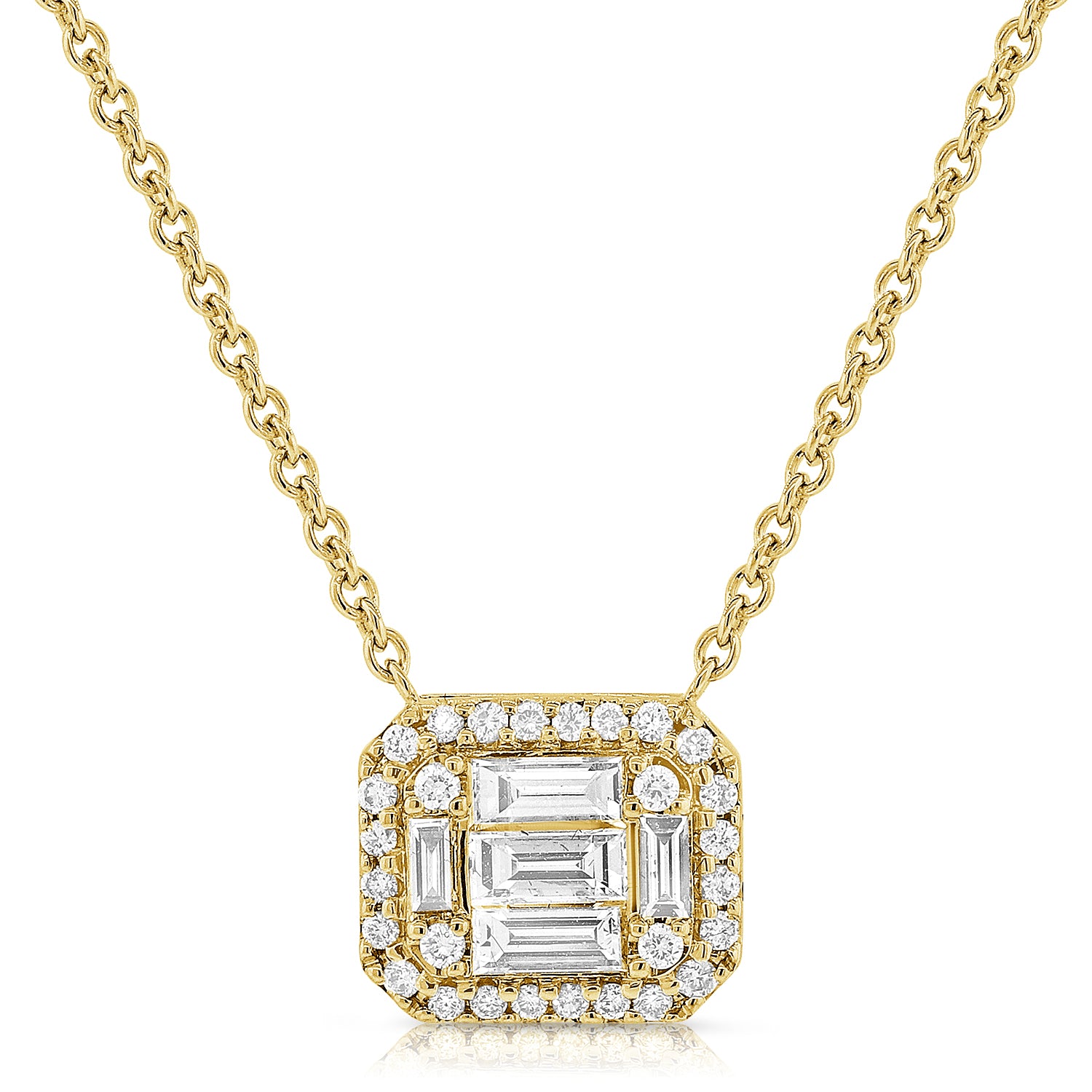 Rectangle Baguette With Halo Necklace