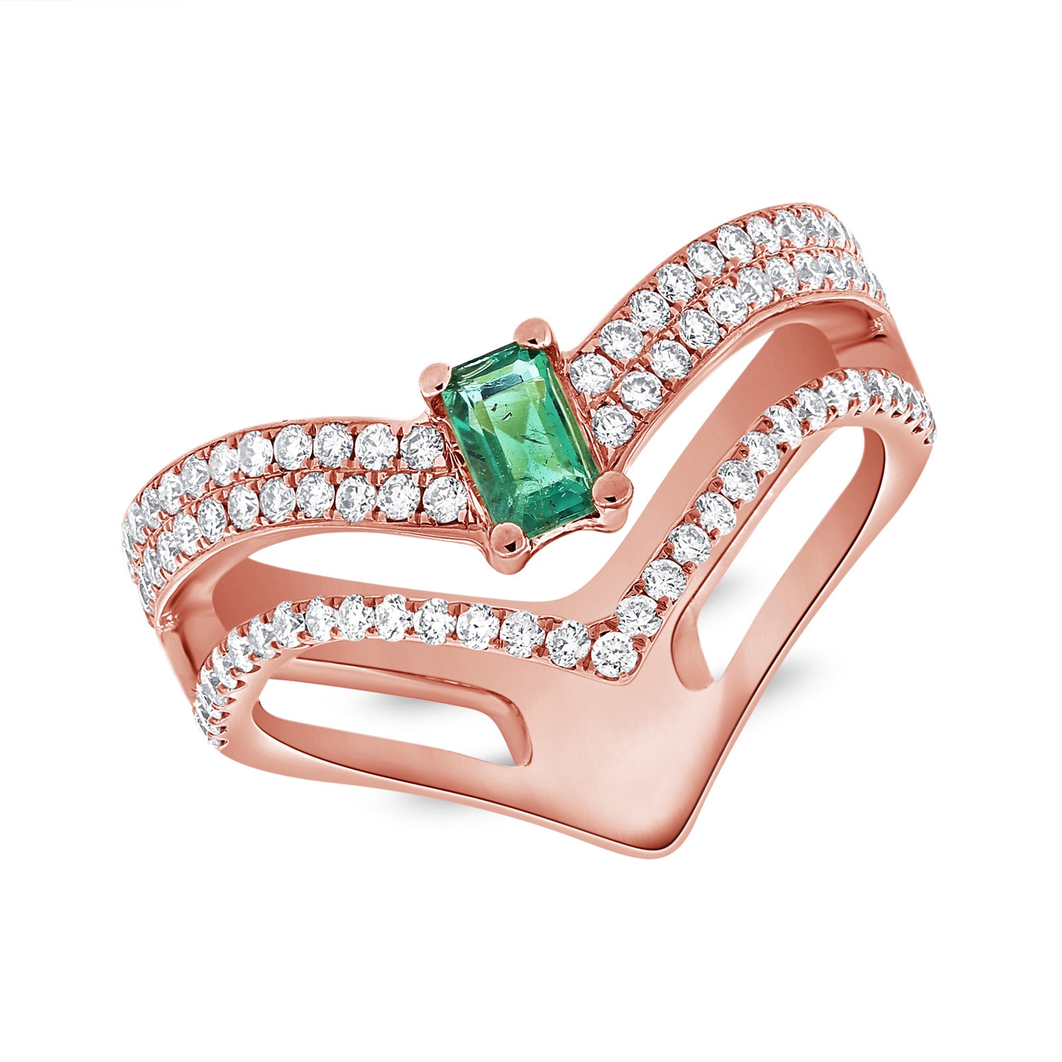 Emerald Pave V Ring