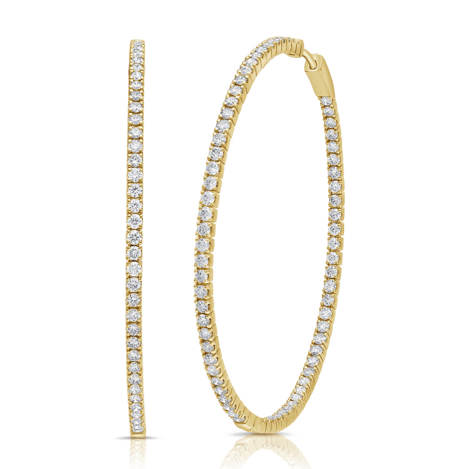 Thin Round Pave Diamond Large Hoops