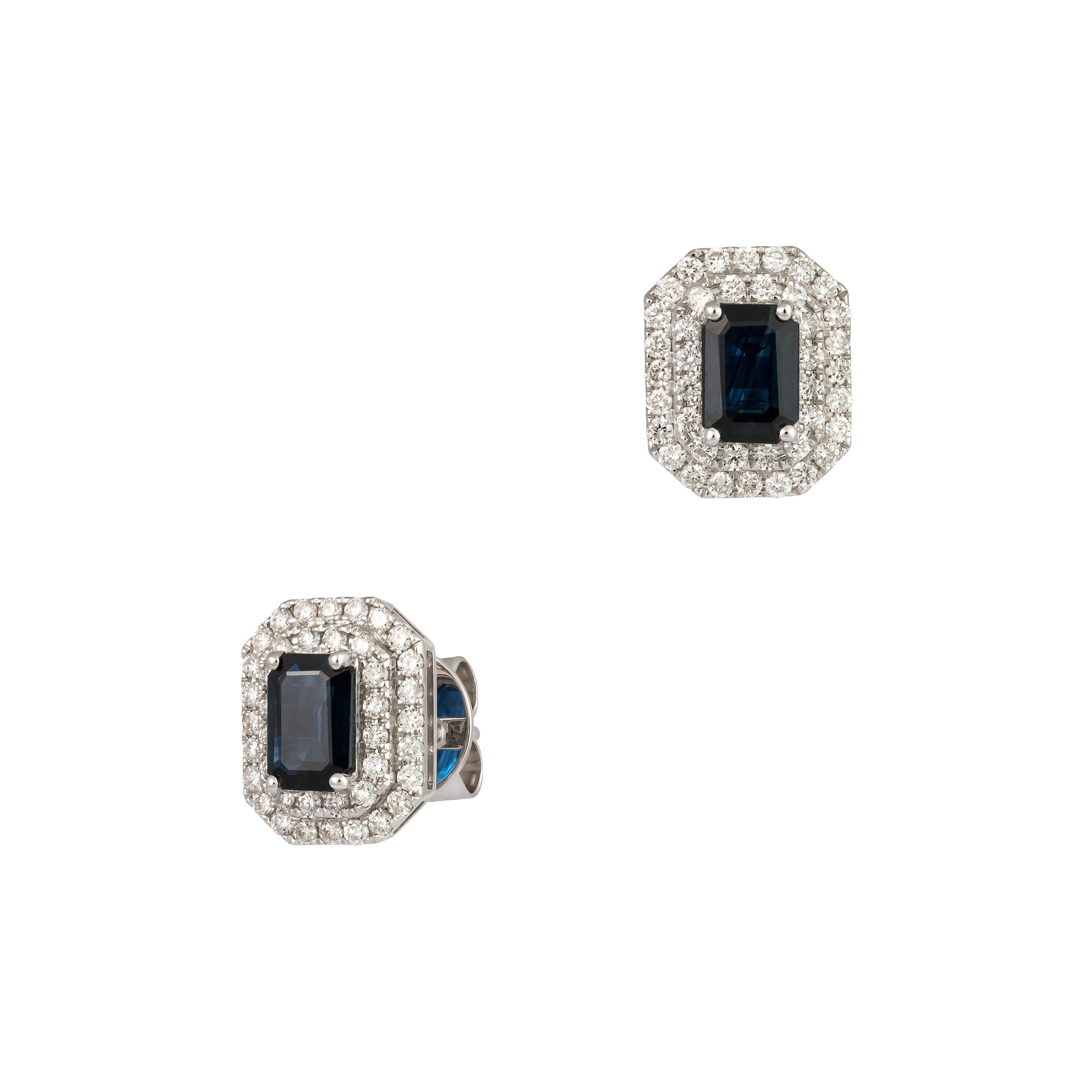 Emerald Cut Gemstone With Double Halo Earrings